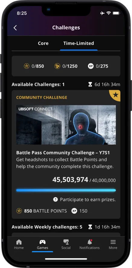 App screenshot of a list of Time-Limited Challenges for Rainbow Six: Siege.