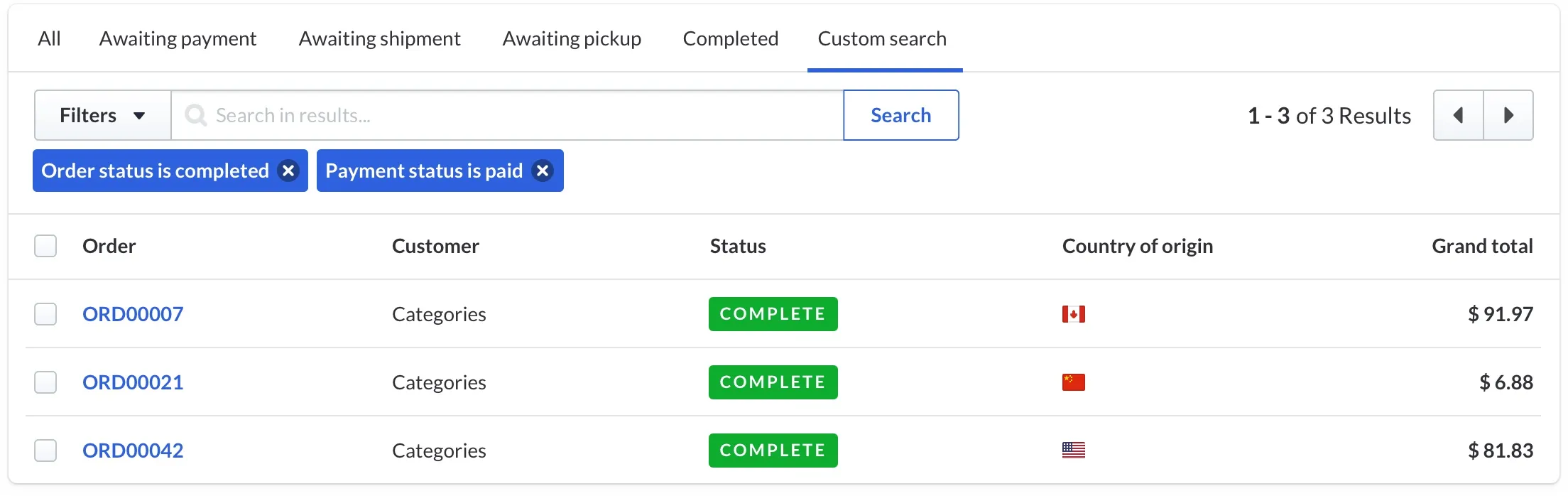Filter Table from the Flame Design System
