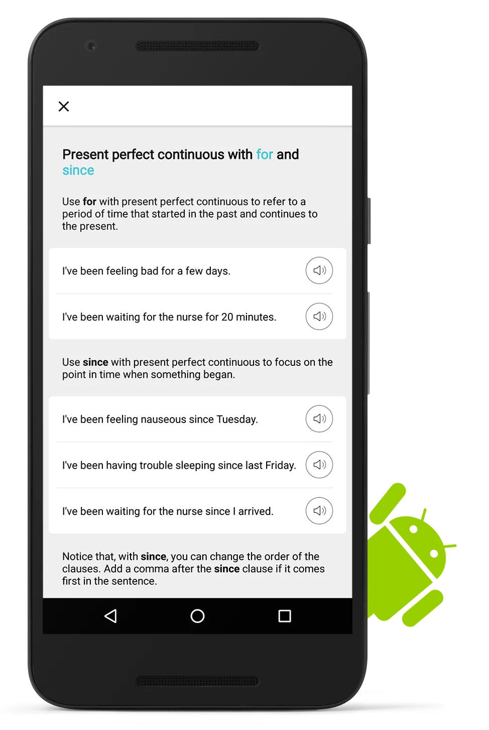 A modern iOS app explains English verb tenses