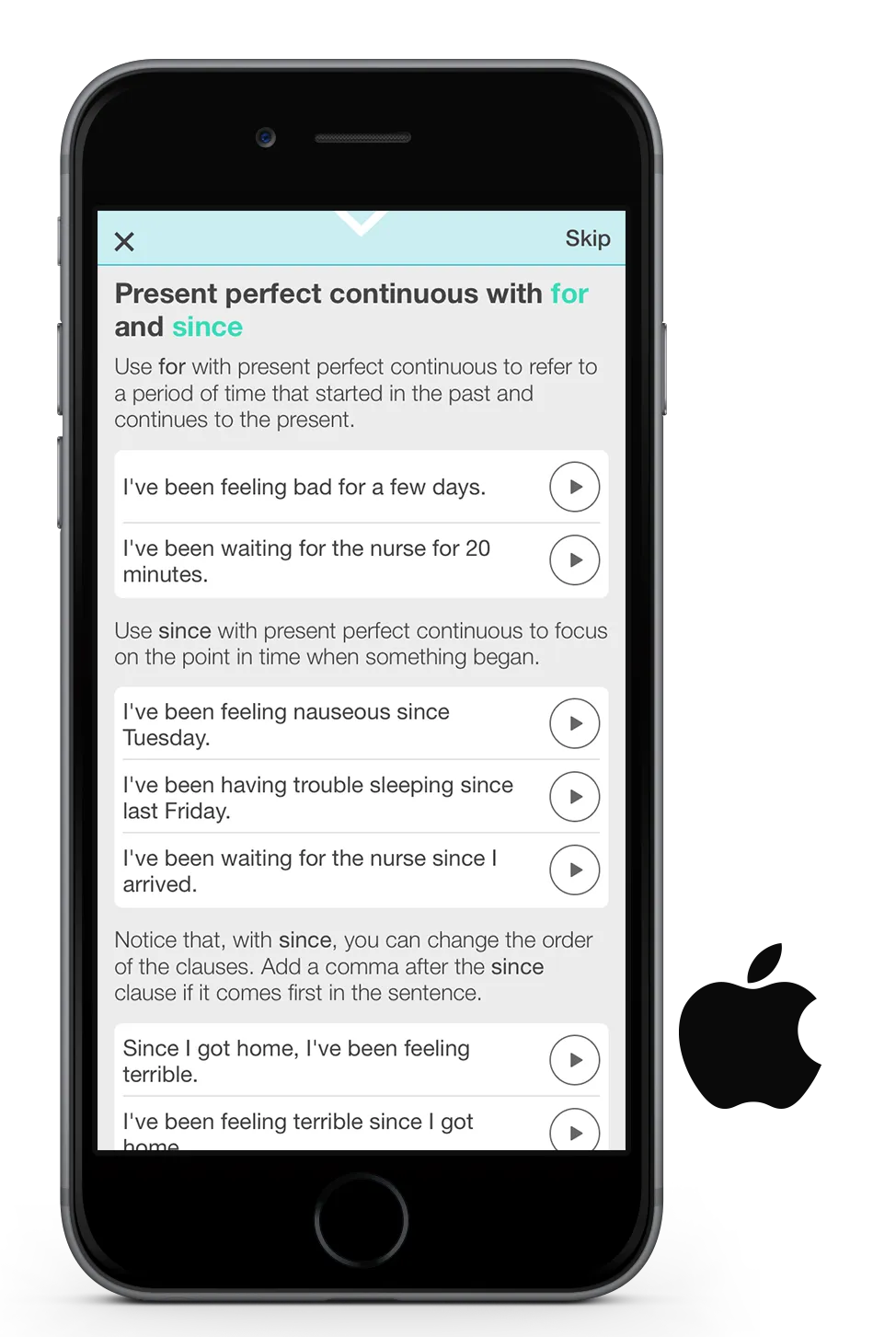 A modern Android app explains English verb tenses