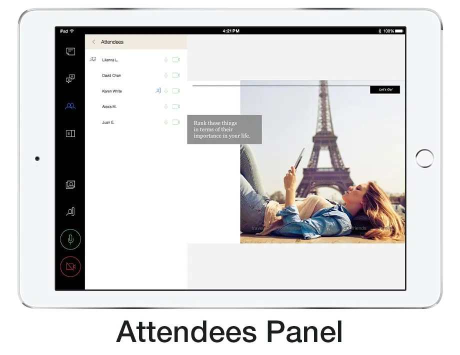 Attendees panel shows who is in the class