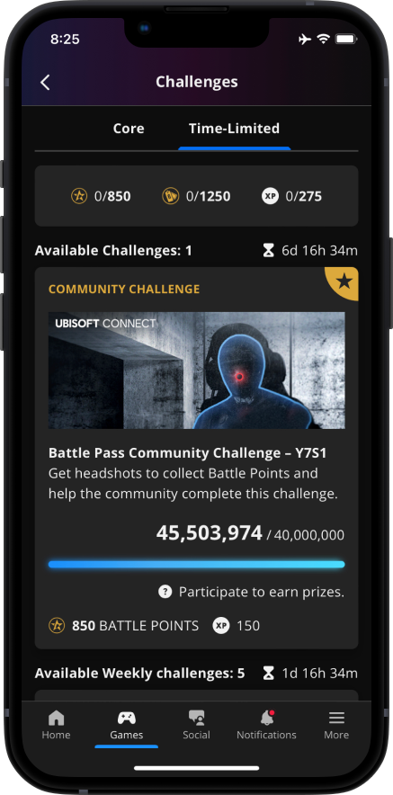 App screenshot of a list of Time-Limited Challenges for Rainbow Six: Siege.
